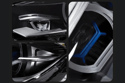 BMW X5 F15 F16 laser-style blue accent headlights upgrade by K2 Industries, showcasing sleek blue-lit headlight design for 2012-2019 models.