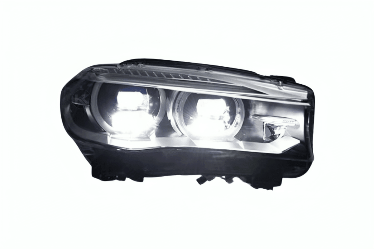 BMW X5 F15 F16 laser-style blue accent headlights upgrade by K2 Industries, showcasing sleek headlight design for 2012-2019 models.