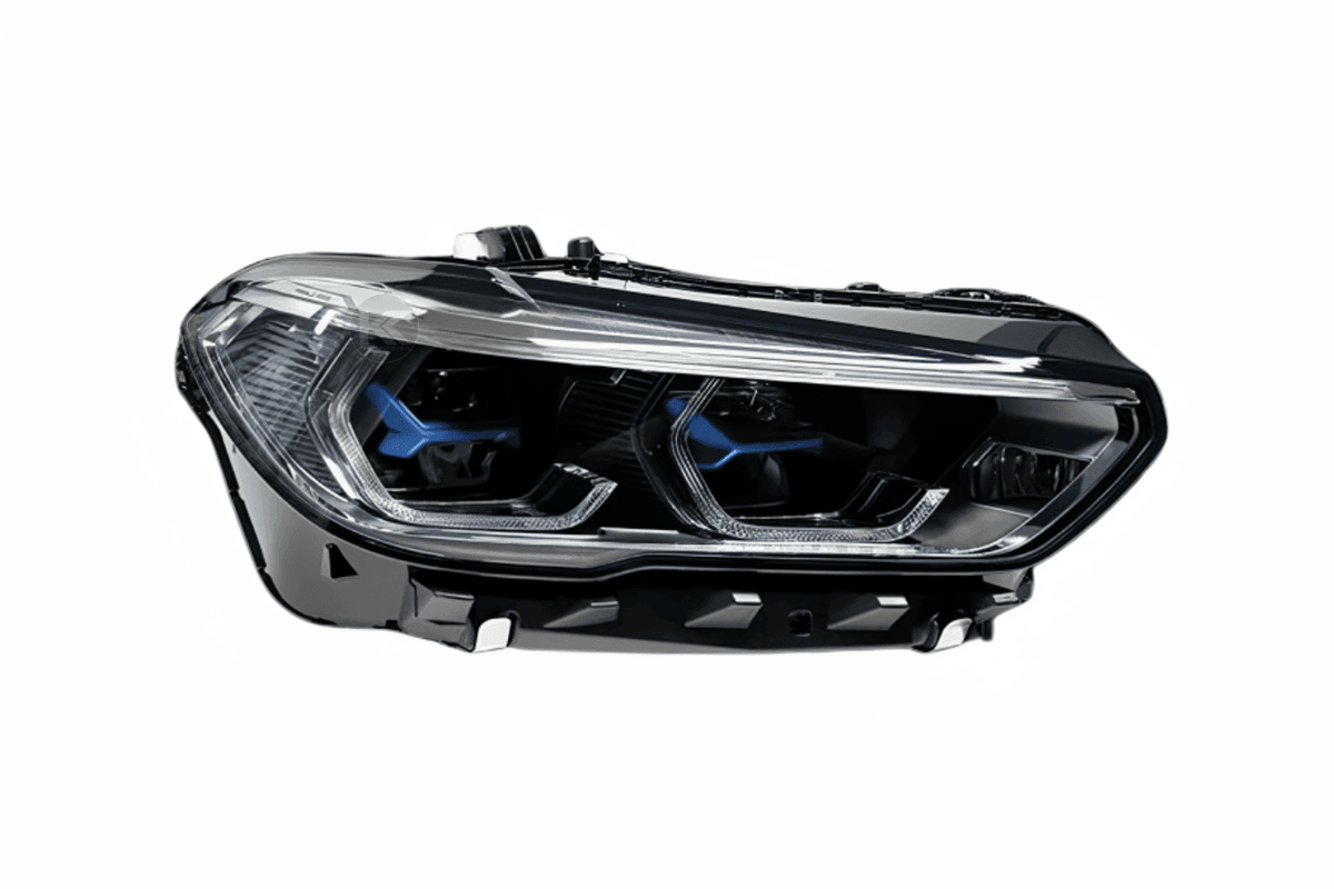 BMW X5 G05 projector headlights upgrade with modern blue accents, featuring sleek design by K2 Industries for 2019-2024 models.
