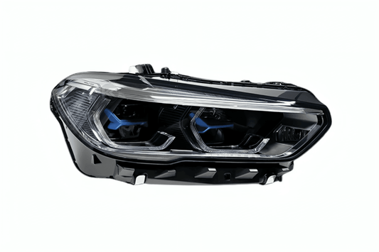 BMW X5 G05 projector headlights upgrade with modern blue accents, featuring sleek design by K2 Industries for 2019-2024 models.