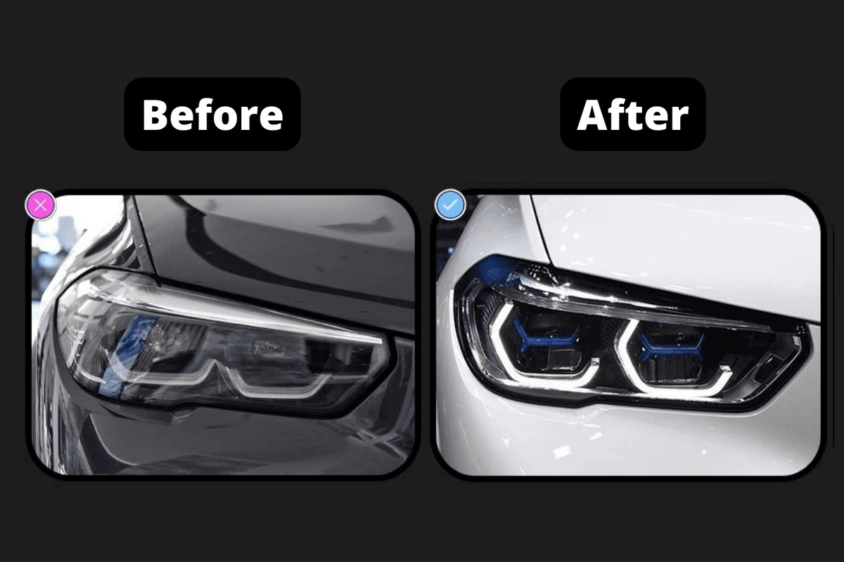 BMW X5 G05 projector headlights upgrade with modernized blue accents by K2 Industries, designed for 2019-2024 models.