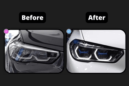 BMW X5 G05 projector headlights upgrade with modernized blue accents by K2 Industries, designed for 2019-2024 models.