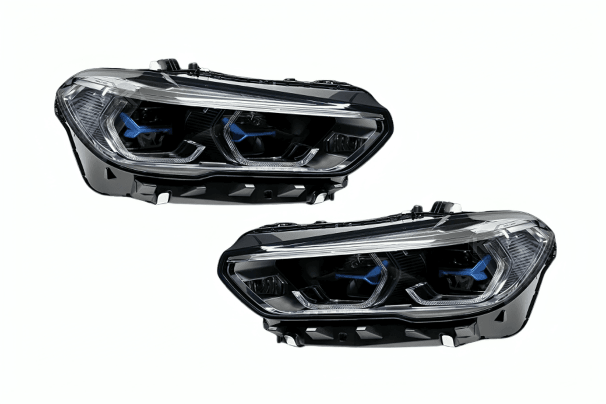 BMW X5 G05 projector headlights upgrade by K2 Industries with modern blue accents, designed for 2019-2024 models.
