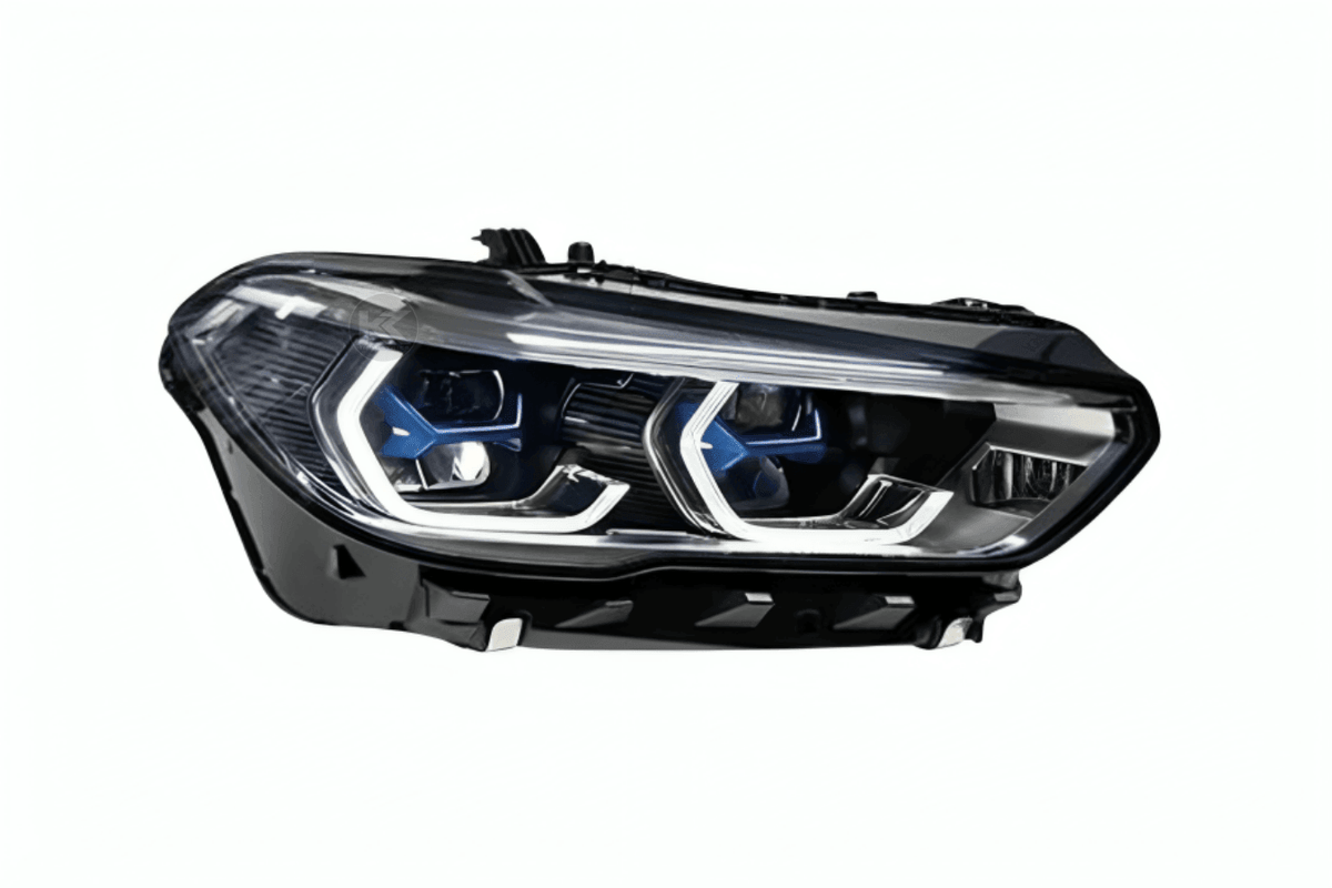 BMW X5 G05 projector headlights with modern blue accents, upgrade by K2 Industries, for models 2019 to 2024.