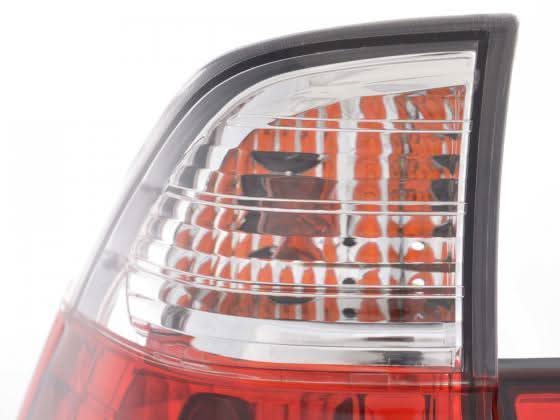 BMW X5 E53 Z33 red and white tail light set by K2 Industries, showing the rear tail lights for 1998-2003 model.
