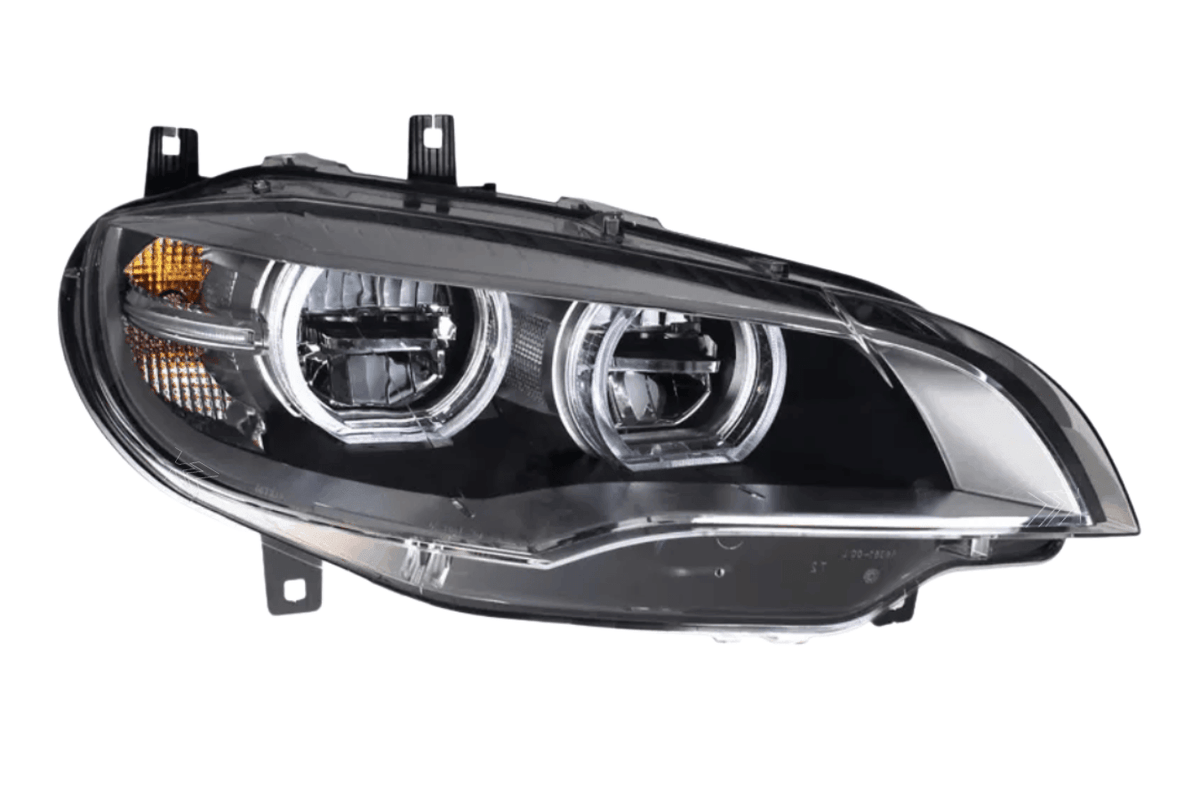BMW X6 E71 headlight upgrade by K2 Industries, OE replacement headlights for 2008-2014 model.