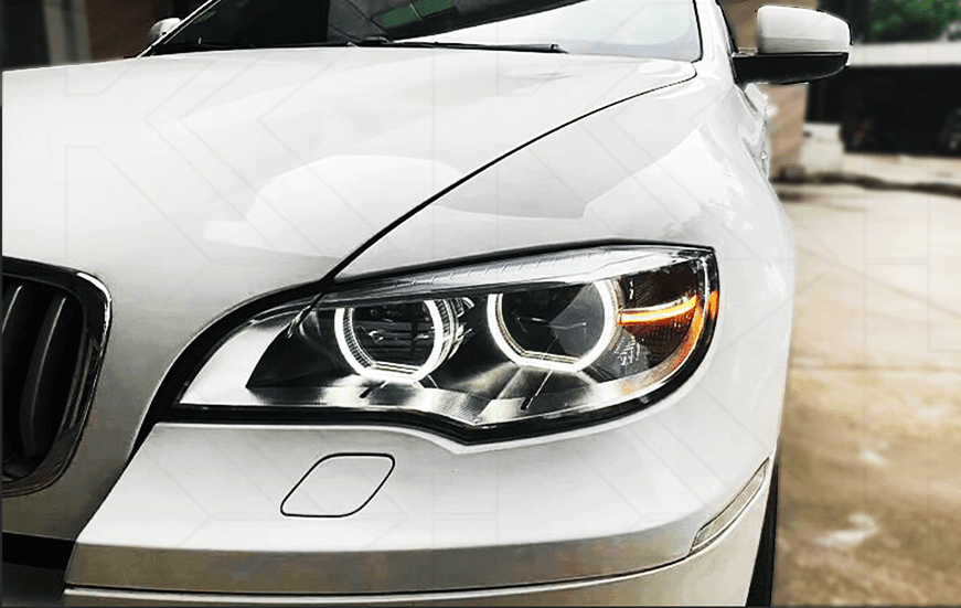 BMW X6 E71 headlight upgrade by K2 Industries, OE style headlights for 2008-2014 model with clear lens and modern design