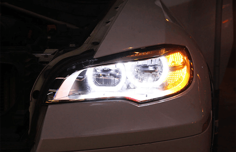 BMW X6 E71 headlight upgrade by K2 Industries, OEM style headlights for 2008-2014 model with clear lens and modern design