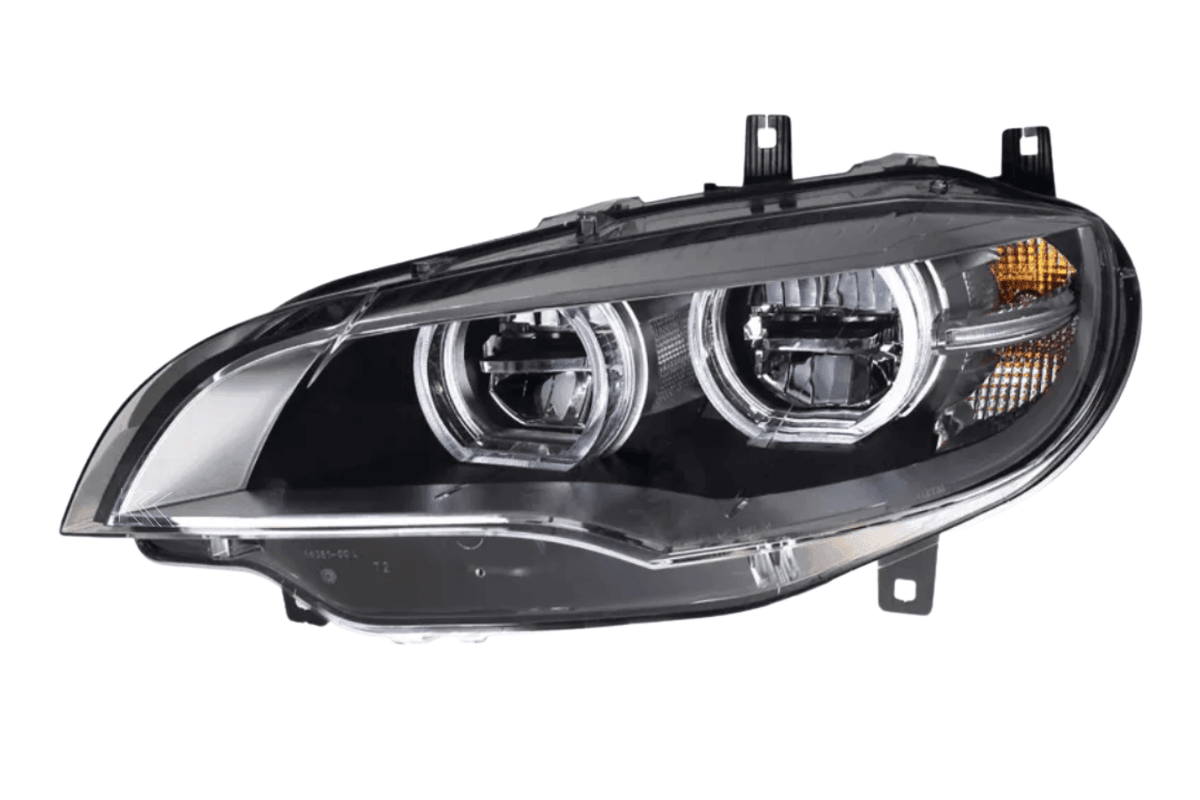 BMW X6 E71 headlight upgrade by K2 Industries, OE style headlights for 2008-2014 model with clear lens and modern design.