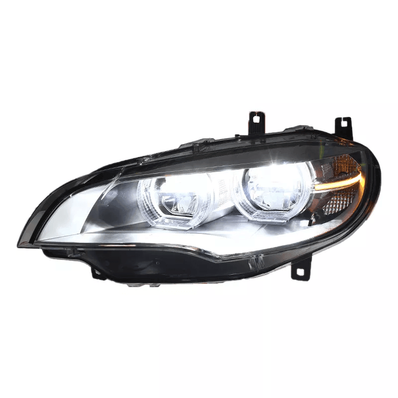 BMW X6 E71 headlight upgrade by K2 Industries, OEM style headlights for 2008-2014 model with clear lens and modern design