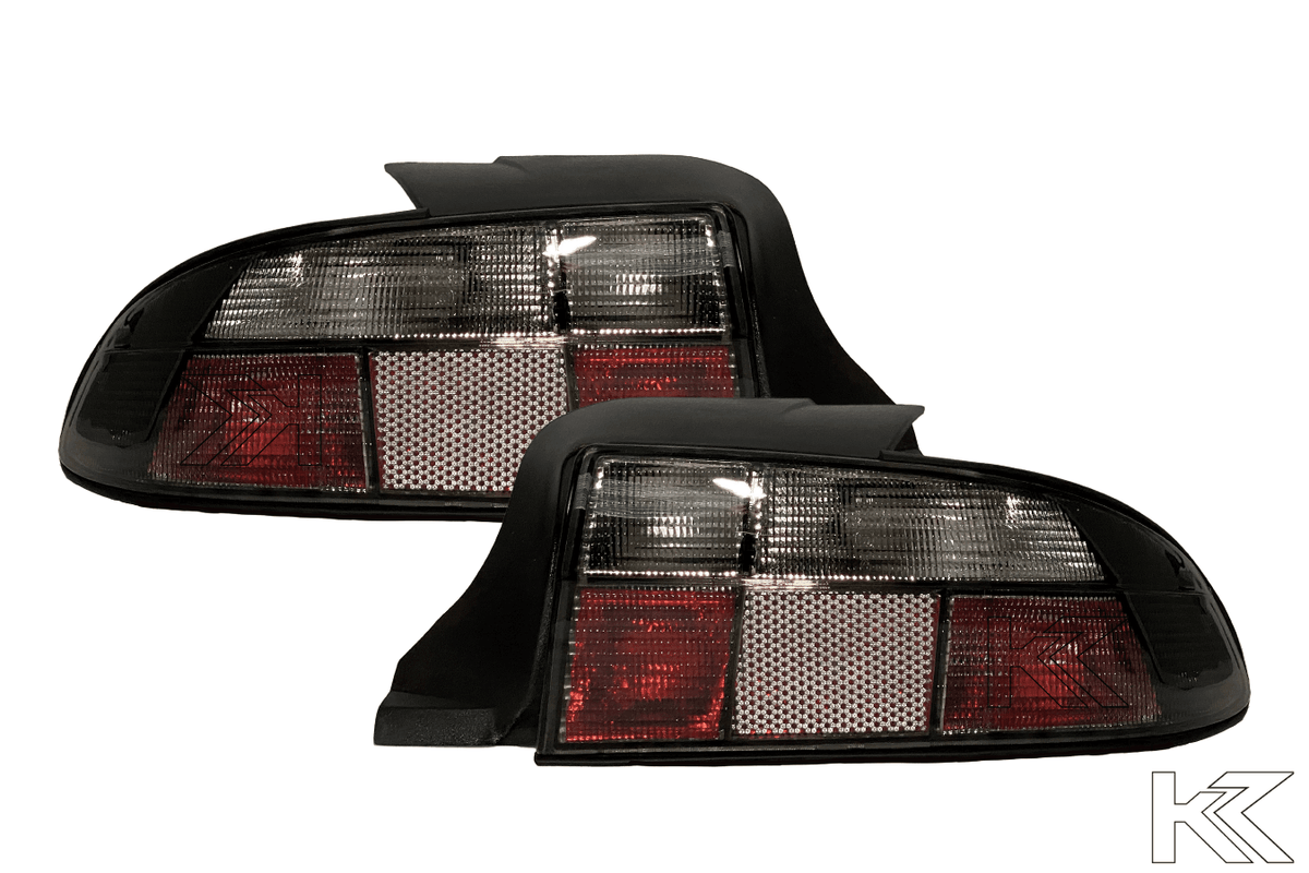 BMW Z3 OEM style smoked tail lights by K2 Industries, showing sleek, tinted tail light housings for 1990-1999 BMW Z3.