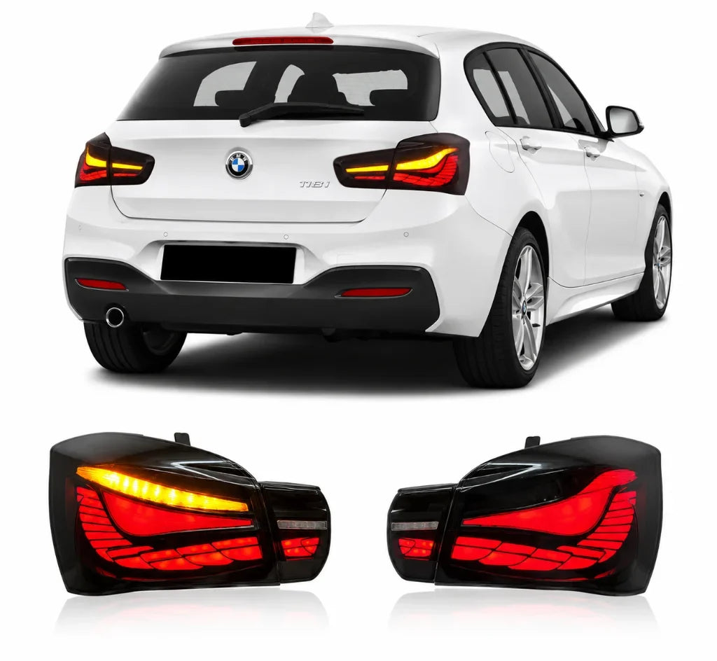 BMW 1 Series F20 F21 LED taillights with dragon scale style design, featuring Vekto branding, for 2015-2018 models.
