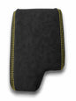 Charcoal black Alcantara BMW E36 E46 center console armrest cover by JTS Custom Upholstery, fits 1994-2006 models.