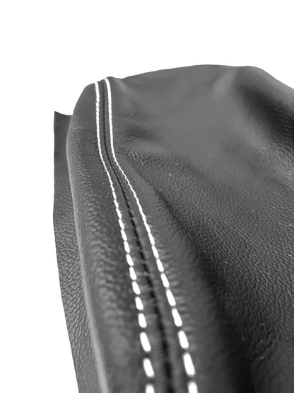 BMW E36 E46 1991-1999 genuine suede and leather center console armrest cover, white upholstery with detailed stitching.