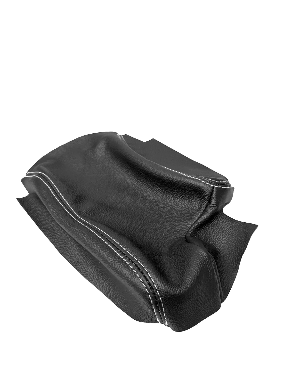 Genuine suede and leather BMW E36 E46 center console armrest cover by JTS Custom Upholstery, showing detailed stitching and material texture.