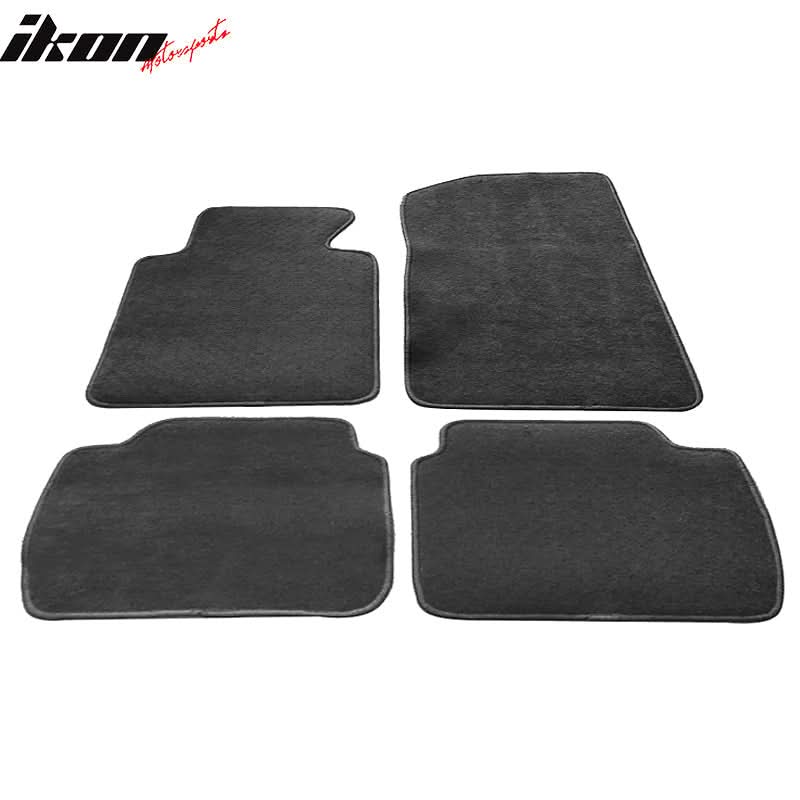Gray carpet car floor mats for BMW E46 3 Series and M3, 4-piece nylon set by K2 Industries, shown with textured surface and border.