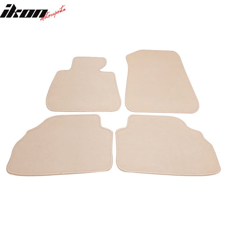 Beige carpet car floor mats for BMW E92 3 Series 2007-2013, 4-piece nylon set from K2 Industries with border detail.