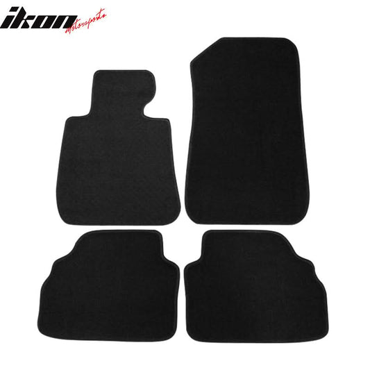 Black carpet car floor mats for BMW E92 3 Series (2007-2013), 4-piece set, nylon material, by K2 Industries.
