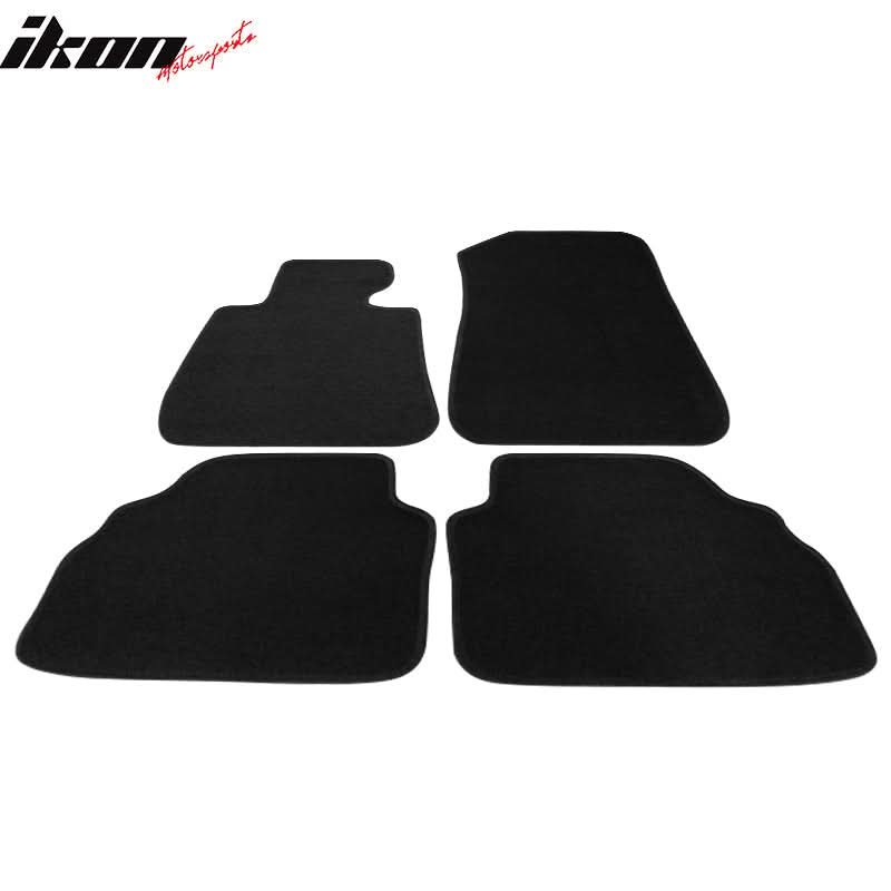 Black carpet car floor mats for BMW E92 3 Series (2007-2013), set of 4 by K2 Industries, made from durable nylon material.