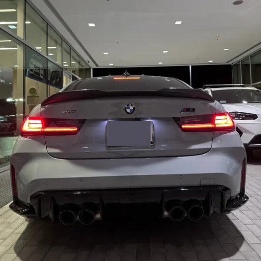 Carbon fiber BMW G20 G80 M3 CS style trunk spoiler for BMW 3 Series, designed by Palenon Performance, enhances sporty rear look.