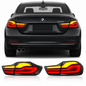 BMW 4 Series F32 and M4 F82 clear LED tail lights with dynamic turn signals by Vekto, installed on 2012-2018 models.
