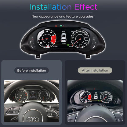 Audi A4 A5 Q5 S4 S5 B8 digital LCD dashboard cluster by Carlinklife® showing instrument gauges and digital display