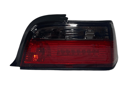 BMW E36 coupe and convertible JDM red smoke LED bar tail lights by K2 Industries, showcasing sleek rear lighting for 1991-1998 models.