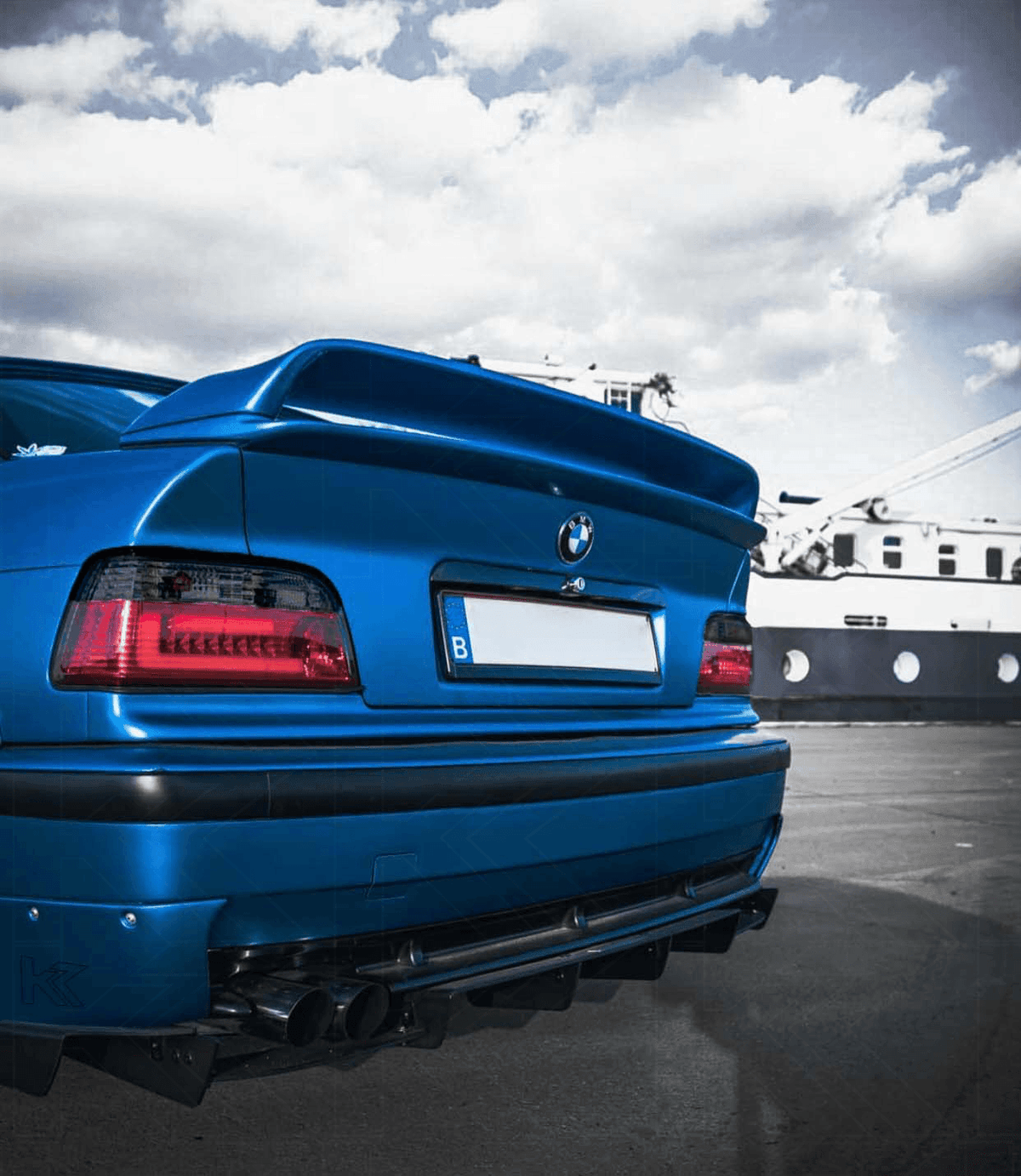 BMW E36 coupe and convertible JDM red smoke LED bar tail lights by K2 Industries, featuring sleek design for 1991-1998 models.