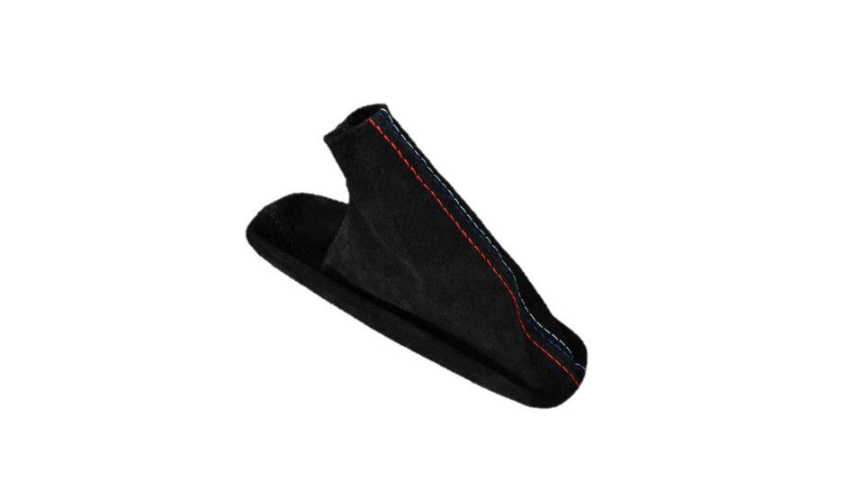 BMW E36 3 Series 1991-2005 genuine suede shift and parking brake boot cover, custom upholstery for manual transmission.