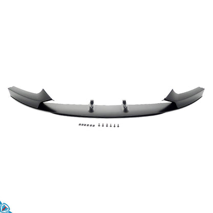 Black ABS front lip for BMW 2 Series F22/F23 M-Sport style, designed to enhance sporty appearance and aerodynamics.