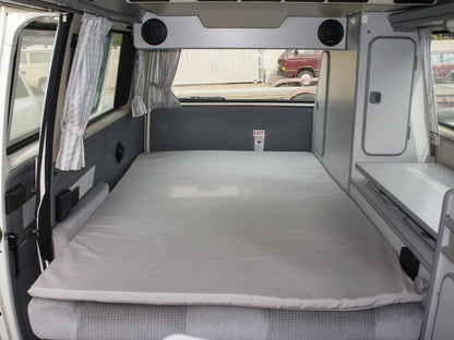 GoWesty slipcover for medium mattress topper, gray fabric cover shown flat