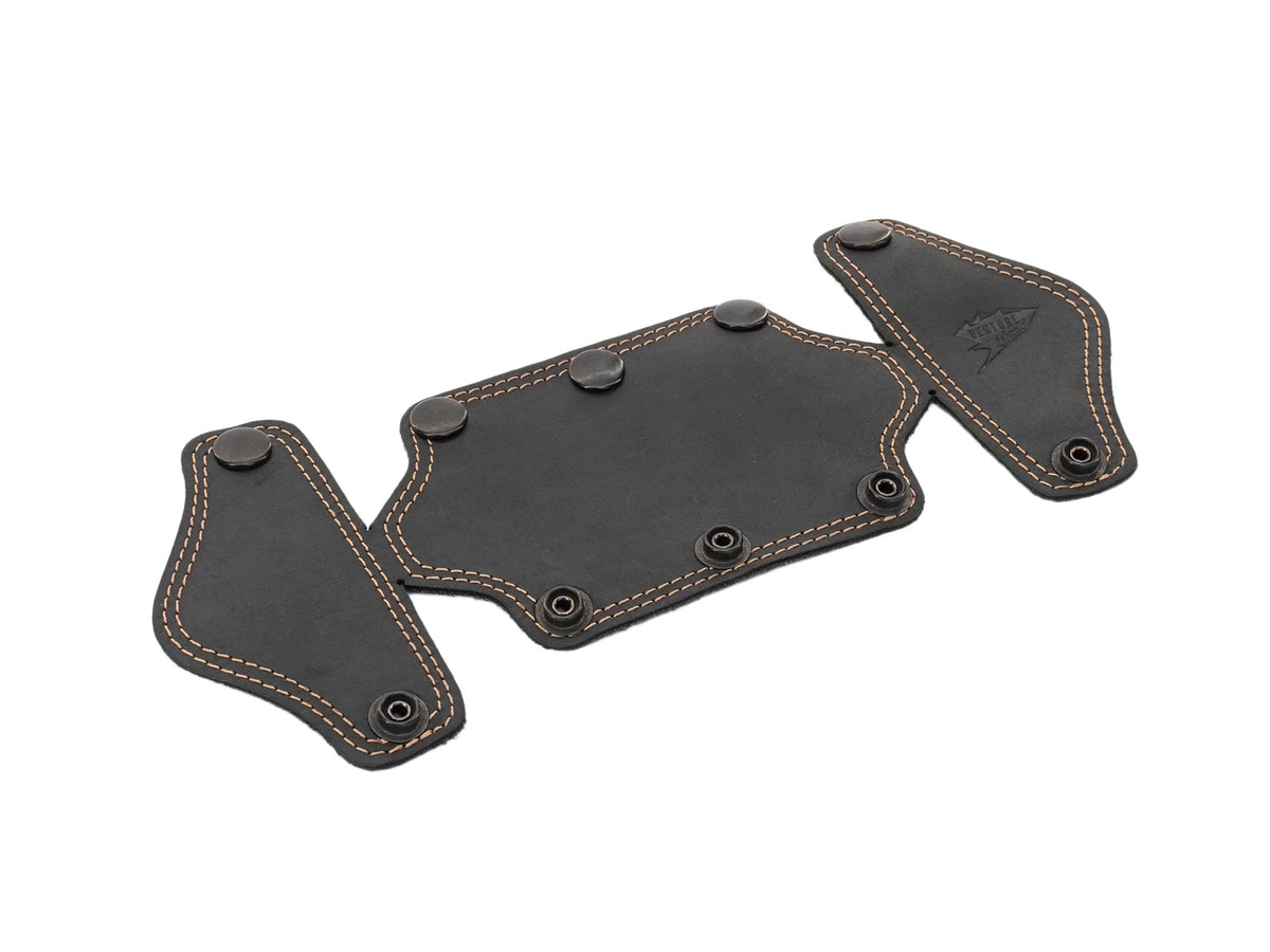 GoWesty interior leather trim kit showing close-up of black leather panels and stitching for vehicle interior upgrade.