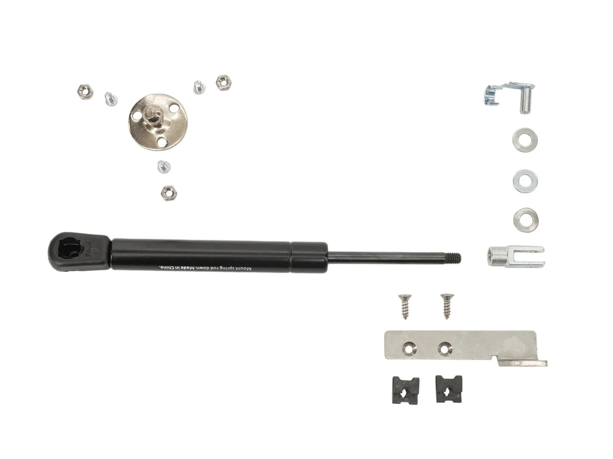 GoWesty Stove Lid Gas Strut Conversion Kit for Vanagon, hardware and strut components displayed
