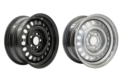GoWesty 15-inch steel wheel for bus and Vanagon, suitable for 2WD and 4WD models, shown from front view.