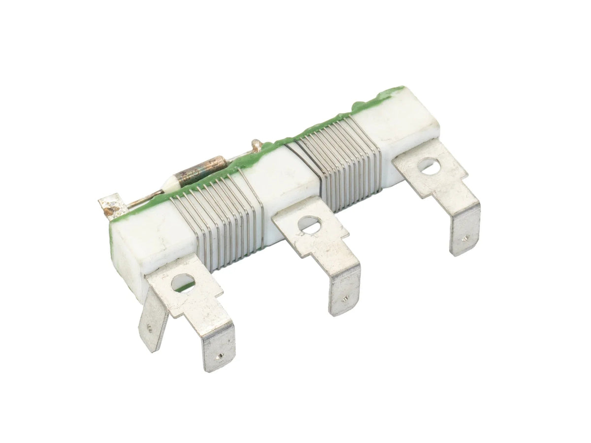 GoWesty rear heater core fan resistor showing metal and electronic components for vehicle heating system.