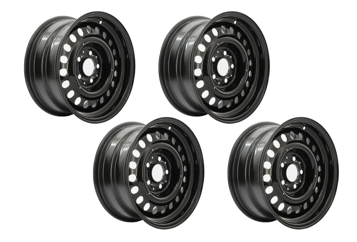 GoWesty 15-inch steel wheel set for Bus and Vanagon 2WD/4WD vehicles, featuring durable steel construction and classic design.