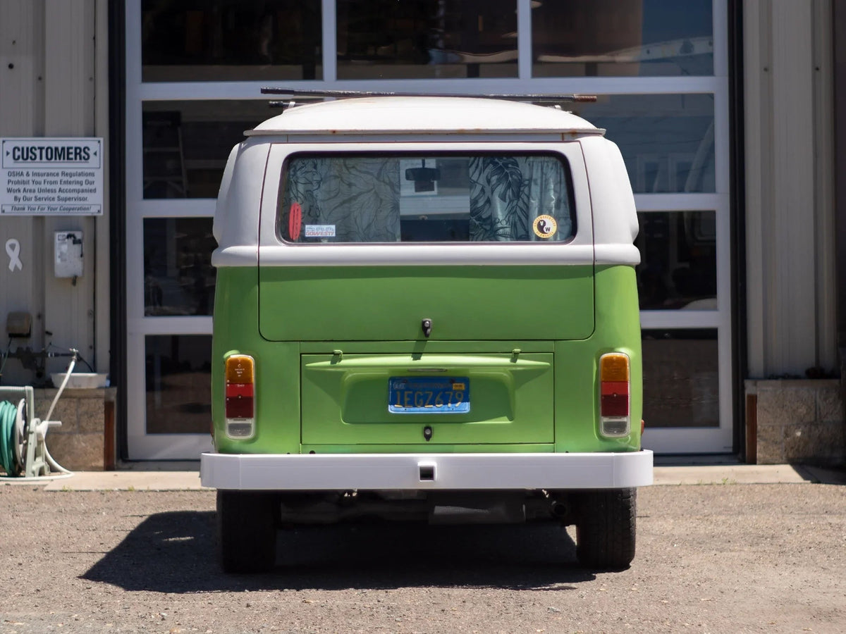 GoWesty rear bus bumper with integrated hitch, black steel construction