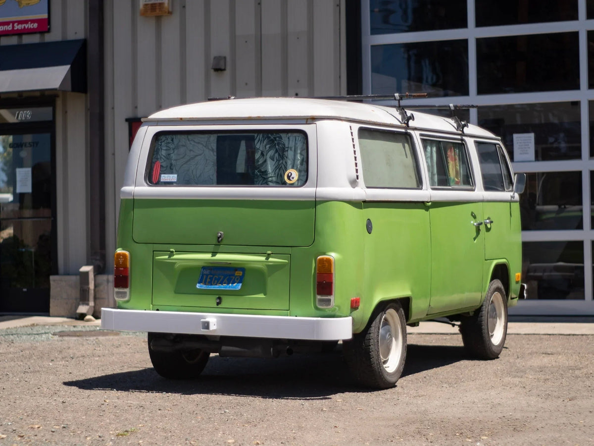 GoWesty rear bumper with integrated hitch for Bus, shown in black steel finish