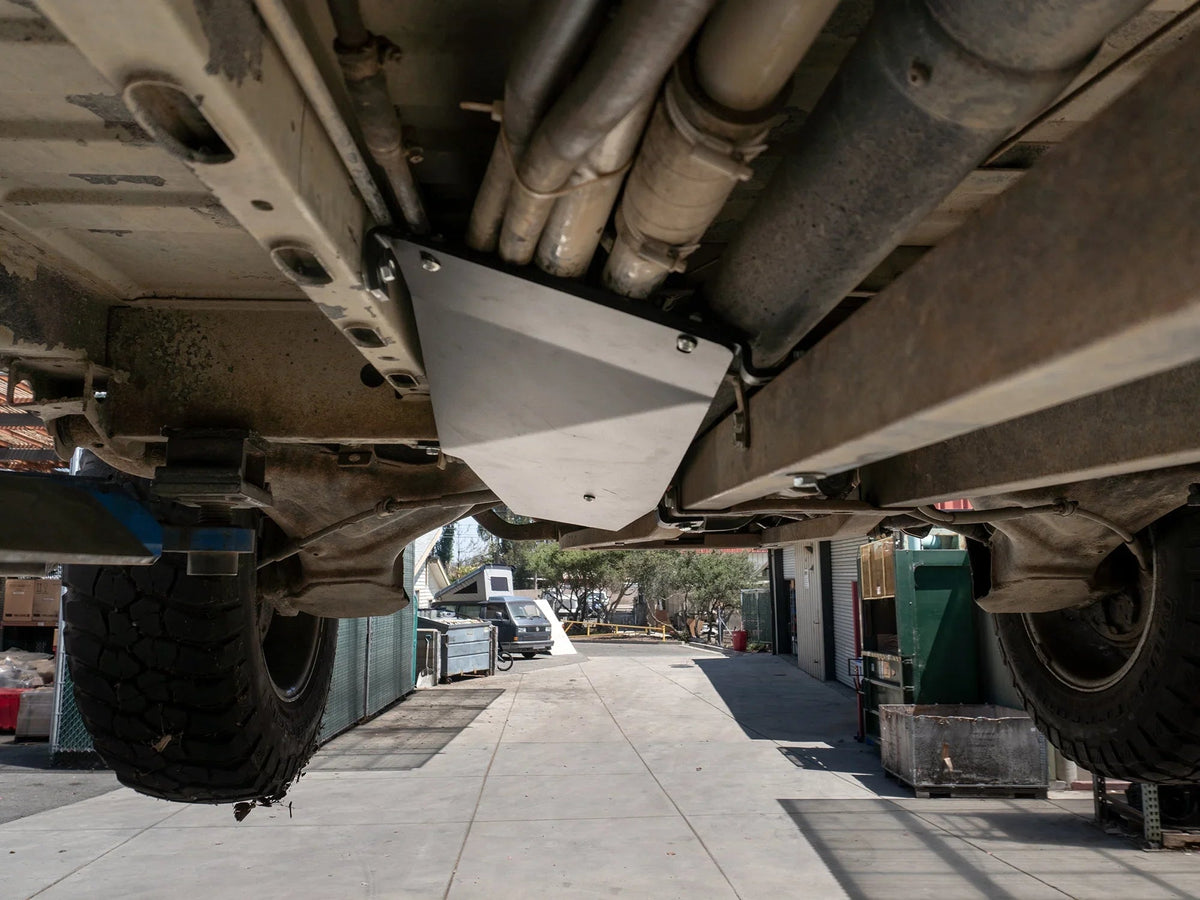 GoWesty coolant and shifter skid plate for vehicle underbody protection