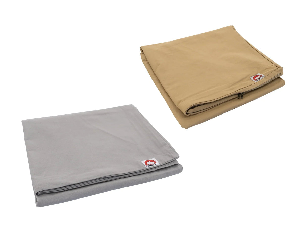 GoWesty slipcover for medium mattress topper in durable fabric, shown as a fitted cover