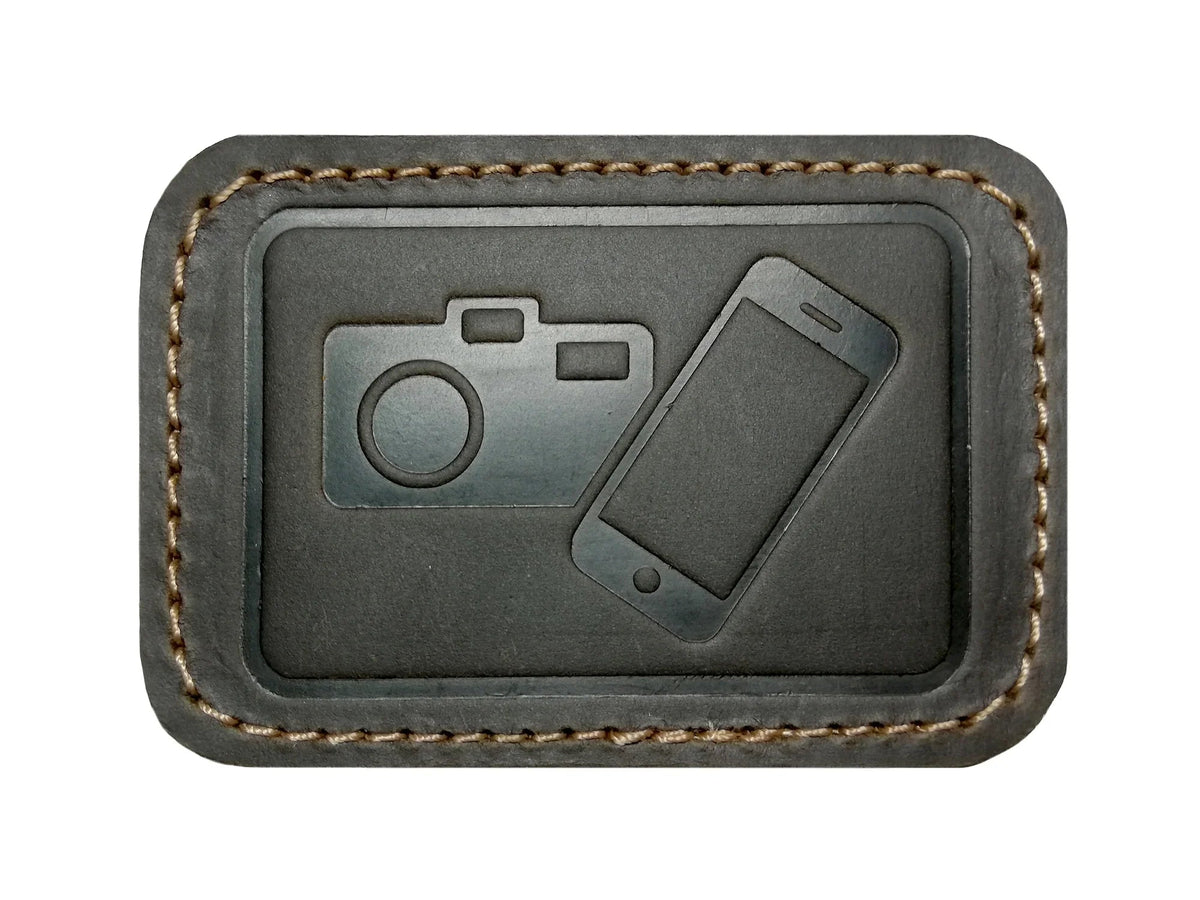 GoWesty leather patches for combi bags, showing close-up of durable brown leather patches attached to bag fabric.