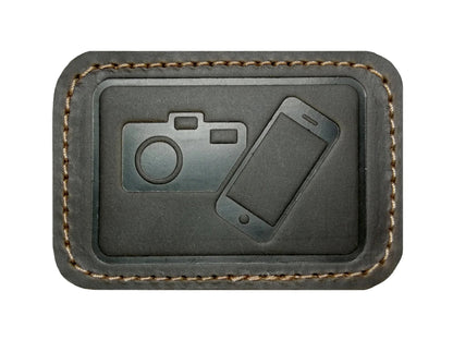 GoWesty leather patches for combi bags, showing close-up of durable brown leather patches attached to bag fabric.