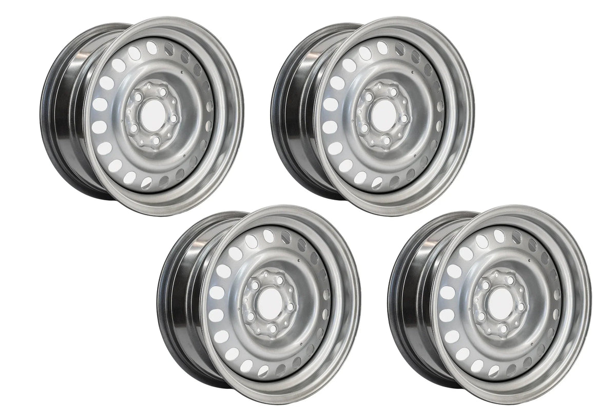 GoWesty 15-inch steel wheel set for Bus and Vanagon 2WD/4WD vehicles, featuring durable steel construction and classic design.