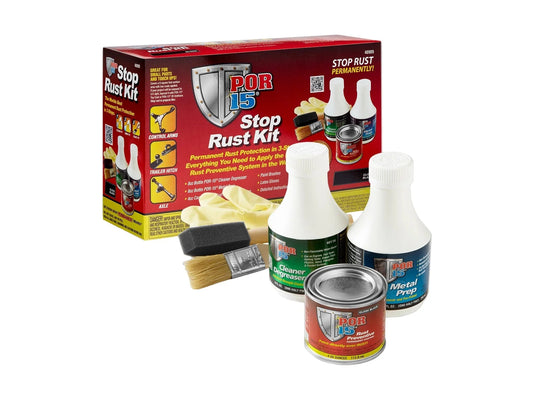 GoWesty POR-15 Stop Rust Kit accessories including rust prevention products and tools for automotive restoration.