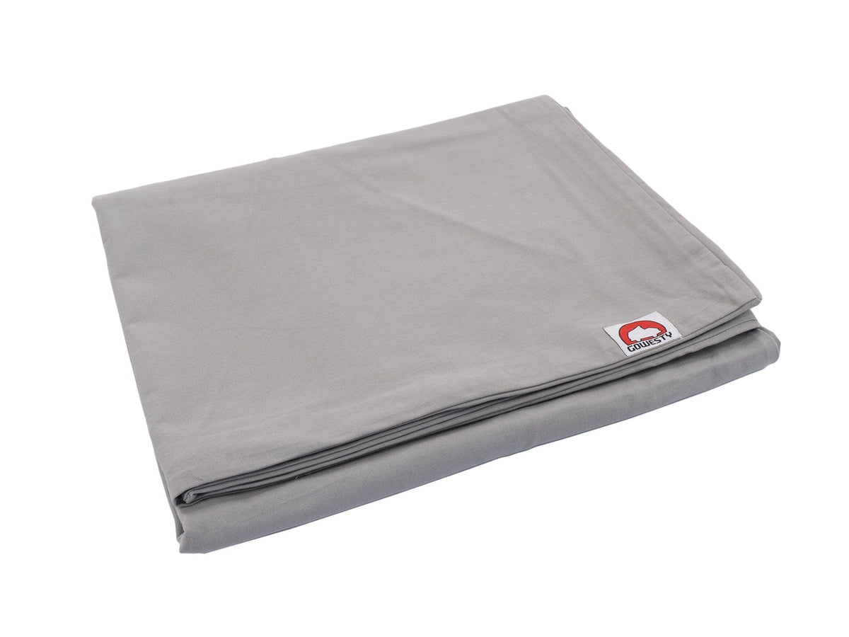 GoWesty slipcover for medium mattress topper, shown flat with durable fabric and fitted edges