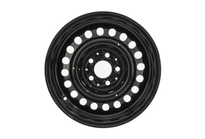 GoWesty 15-inch steel wheel set for 2WD and 4WD Bus/Vanagon, showing four durable steel wheels with black finish.