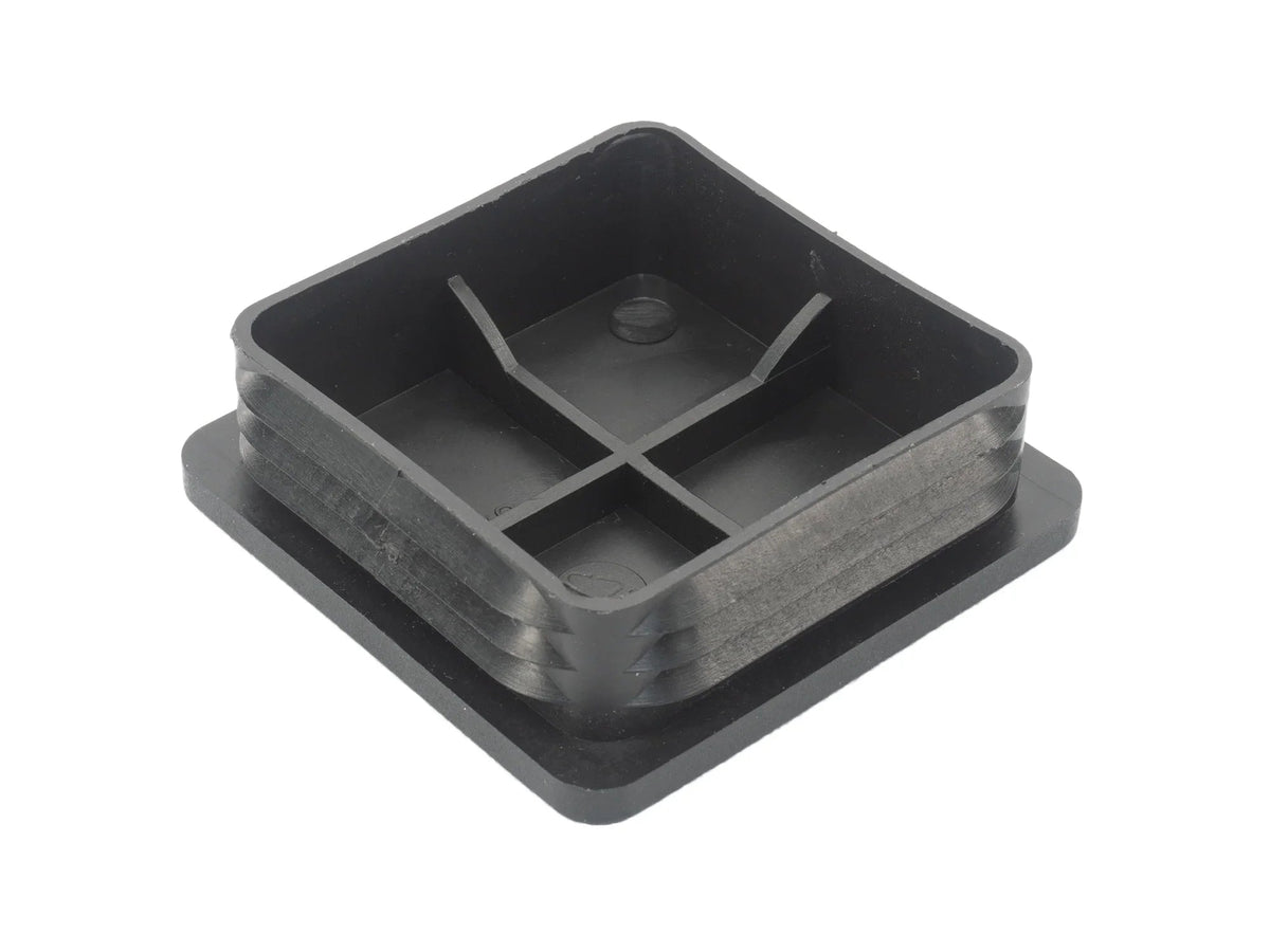 Black square snap-in hitch hole cap for vehicle trailer hitch, designed by GoWesty to cover and protect hitch openings.