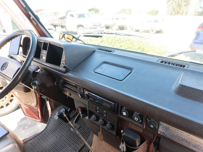 GoWesty Vanagon front ashtray delete kit installed, showing the clean dashboard area without the ashtray.