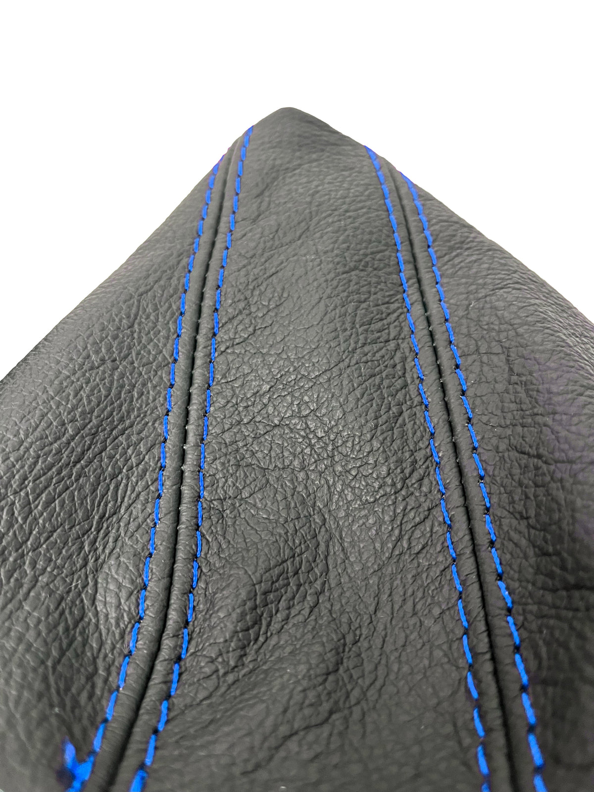 Genuine black leather gear shift and handbrake boot cover with blue stitching for BMW E91 E92 E93 (2005-2013).