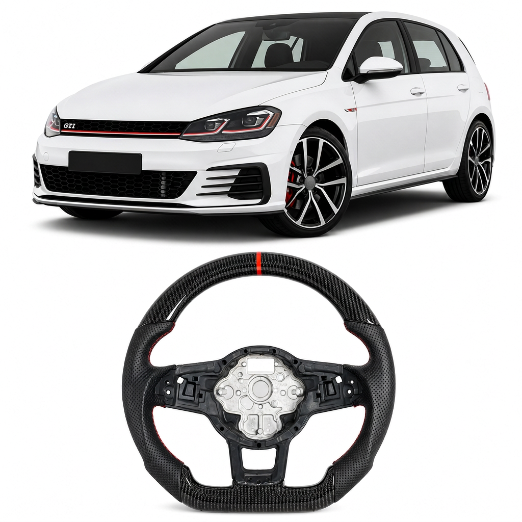 Hydro-Dip Carbon Fiber Steering Wheel for Volkswagen Golf GTI, Golf R & MK7/MK7.5 R-Line 2015–2019